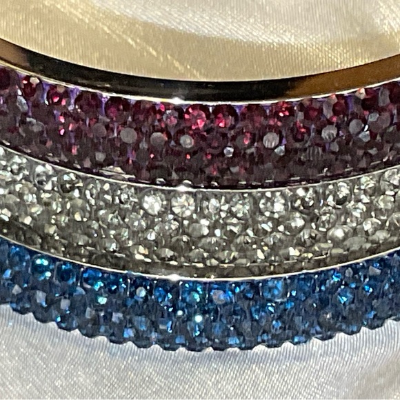 Set of 3 pave crystal stainless steel bangle cuff bracelets - Picture 1 of 13